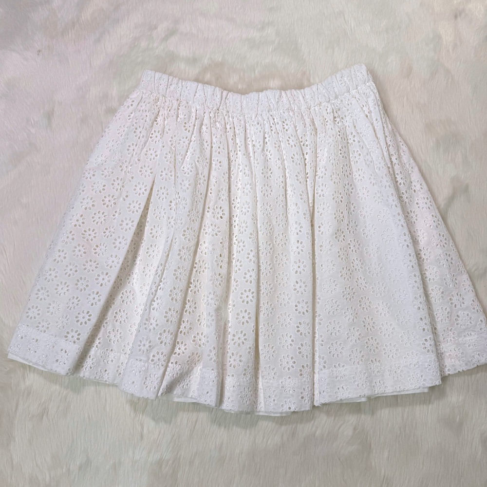 Bonpoint Eyelet Skirt Women Medium White Floral Embroidery‎ Cottagecore Summer